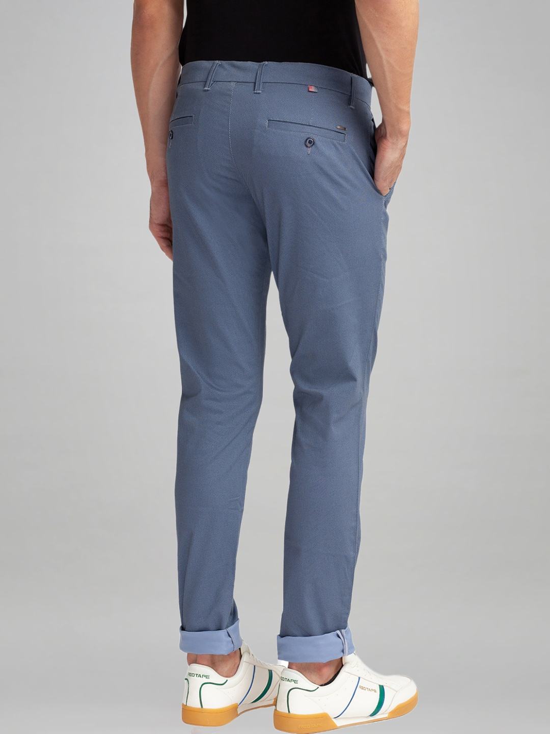 Men Blue Lrt Fit Print Cotton Blend Trouser