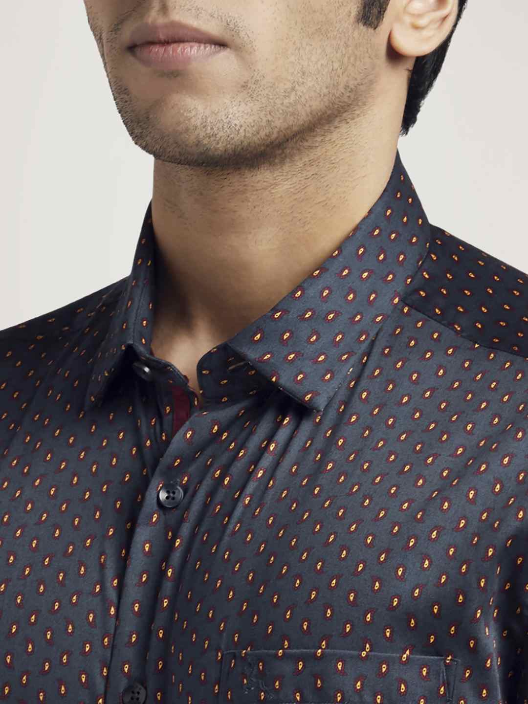 Parx Men Brown Printed Slim Fit Cotton Casual Shirt