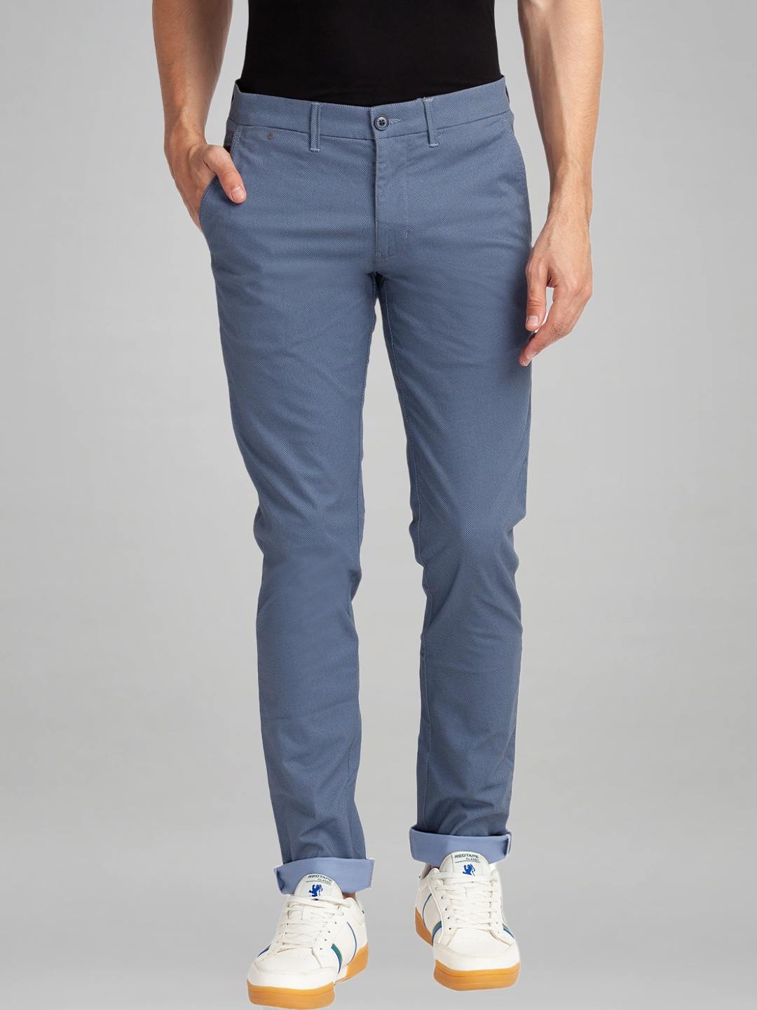 Men Blue Lrt Fit Print Cotton Blend Trouser