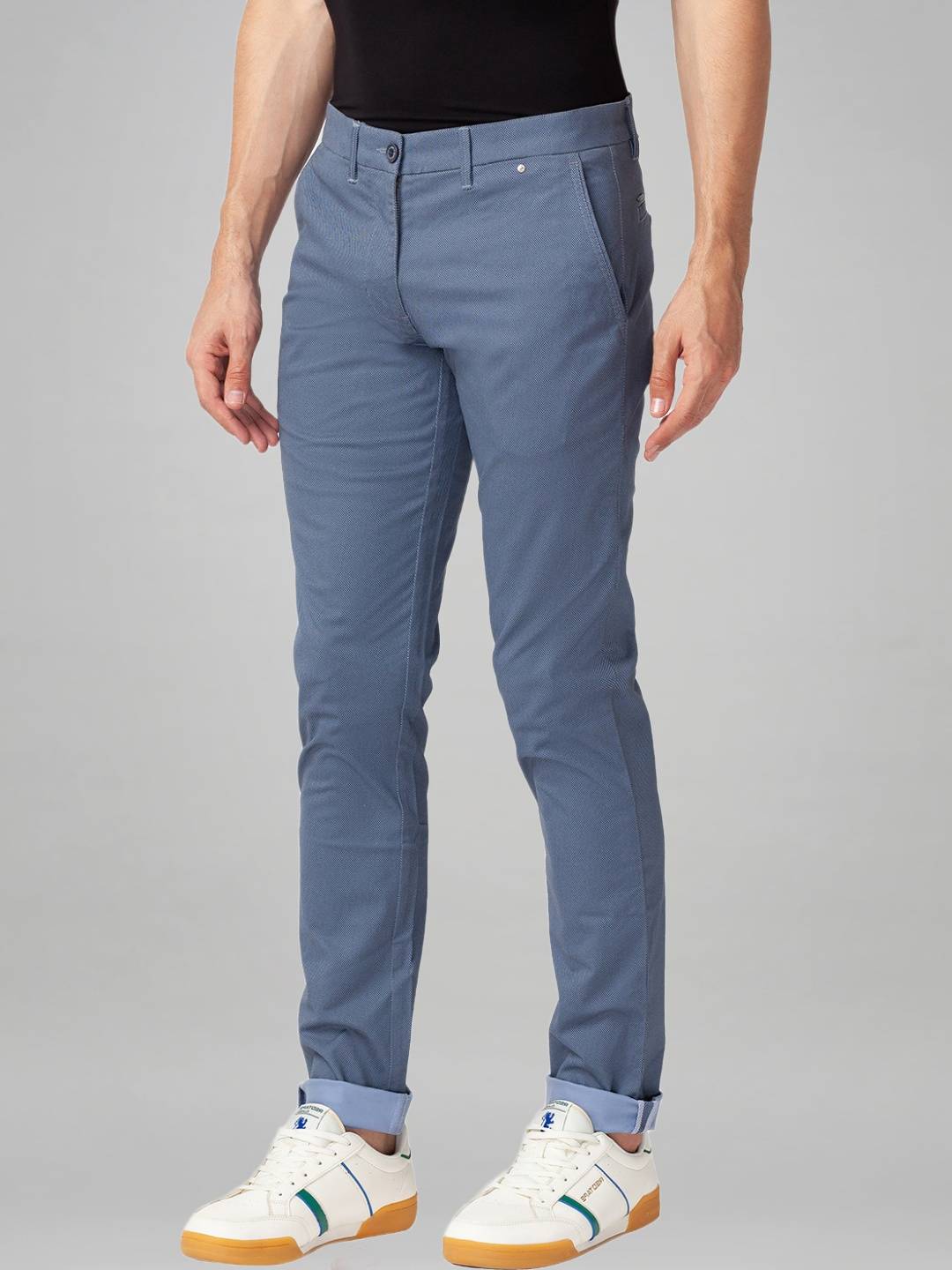 Men Blue Lrt Fit Print Cotton Blend Trouser