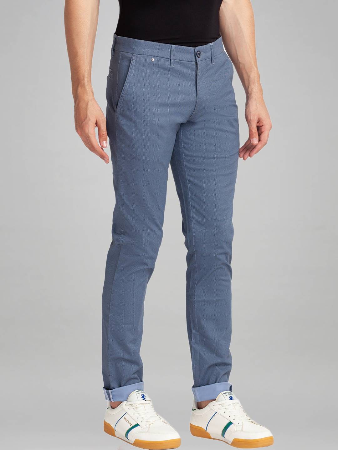 Men Blue Lrt Fit Print Cotton Blend Trouser