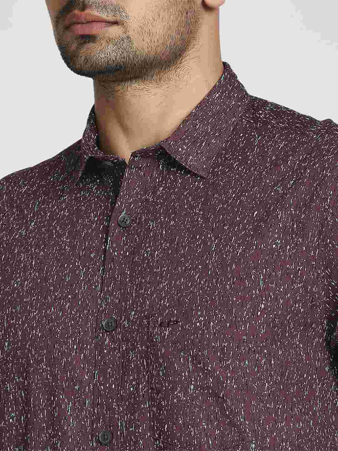 Colorplus Men Maroon Printed Tailored Fit Cotton Casual Shirt