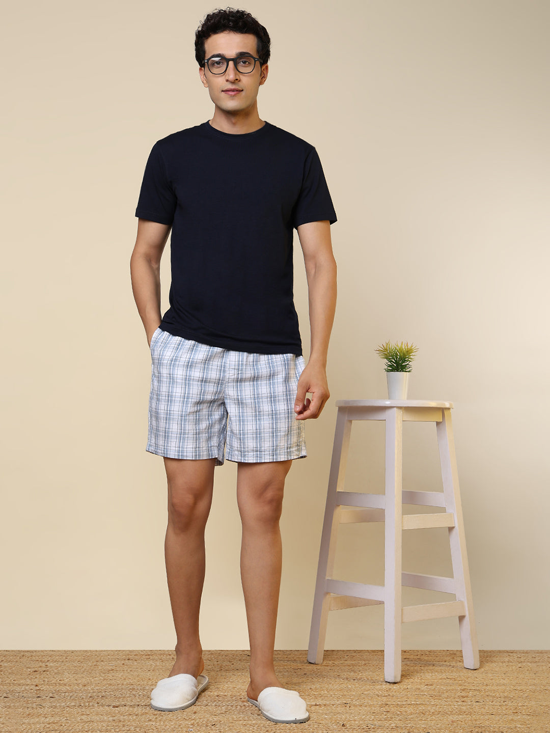 Sleepz Men Blue Checks Regular Fit Cotton Boxer