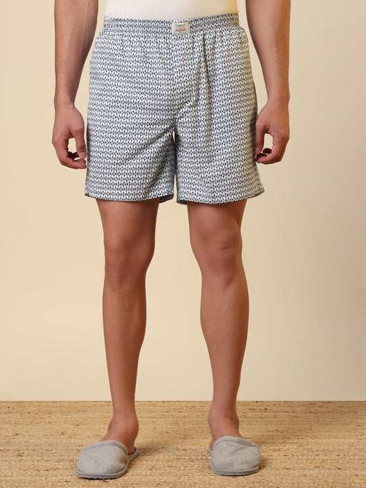 Sleepz Men White Printed Regular Fit Cotton Boxer