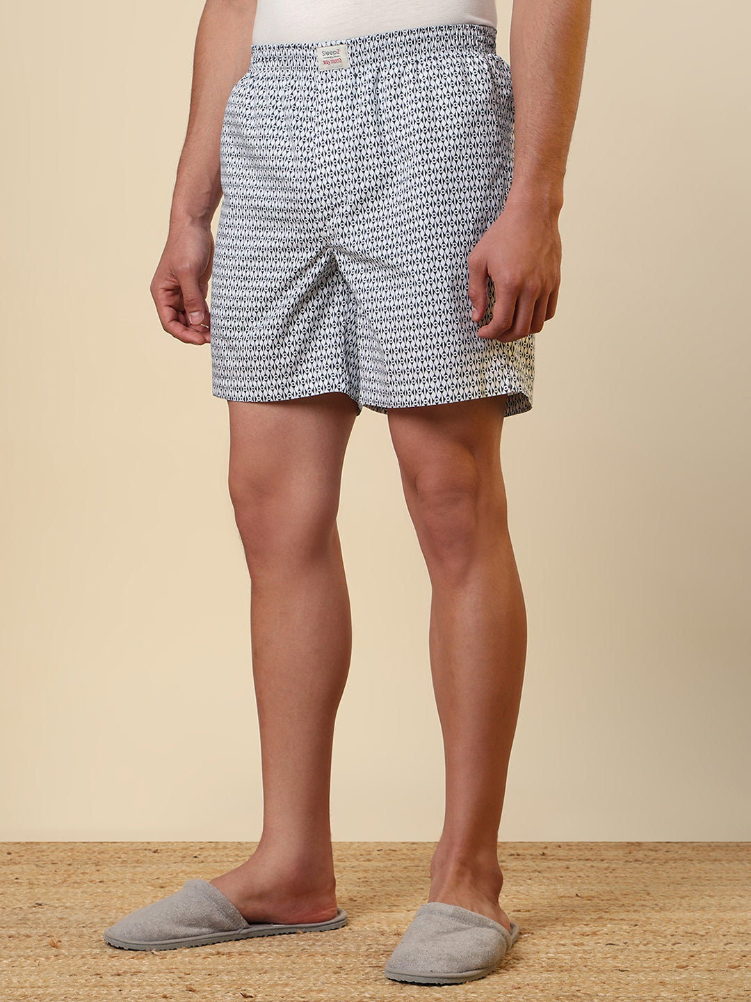 Sleepz Men White Printed Regular Fit Cotton Boxer