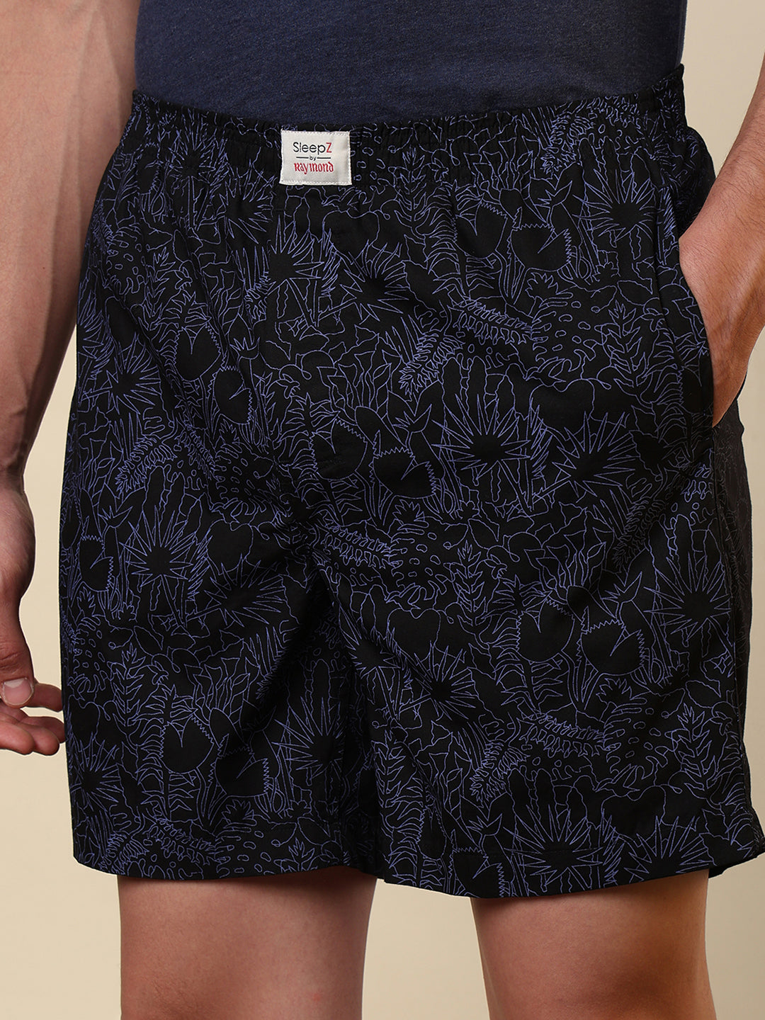 Sleepz Men Black Printed Regular Fit Cotton Boxer