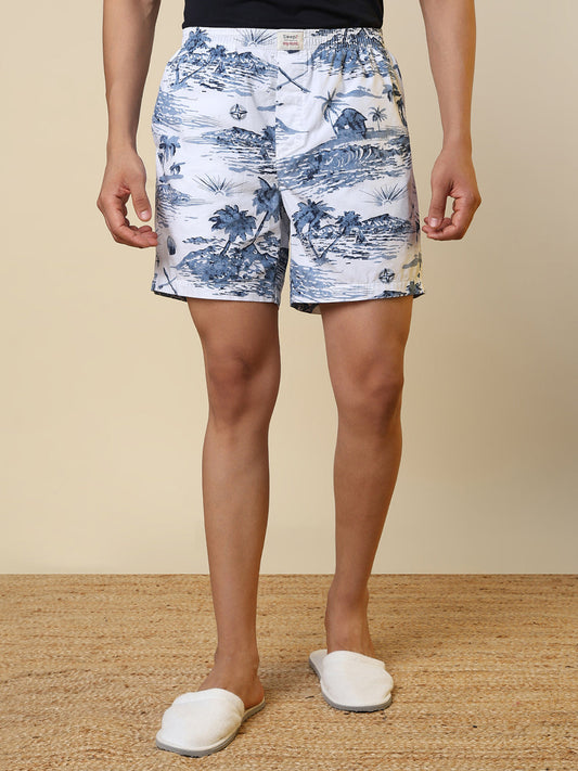 Sleepz Men White Printed Regular Fit Cotton Boxer