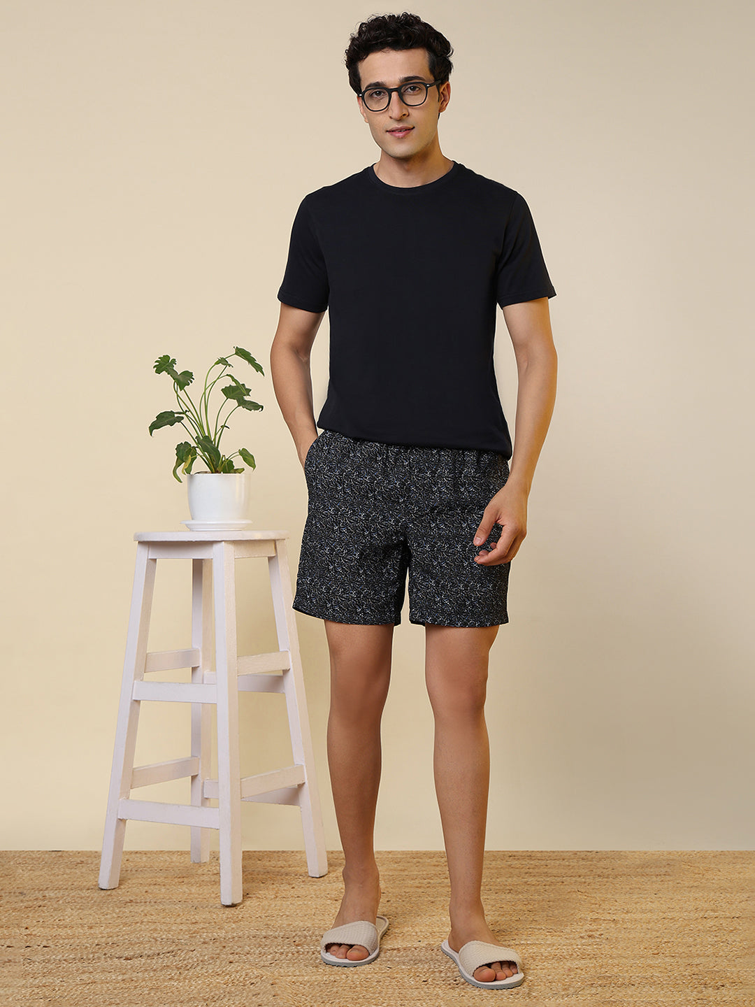 Sleepz Men Black Printed Regular Fit Cotton Boxer