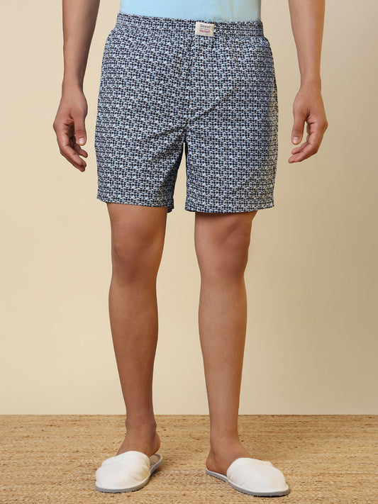 Sleepz Men Blue Printed Regular Fit Cotton Boxer