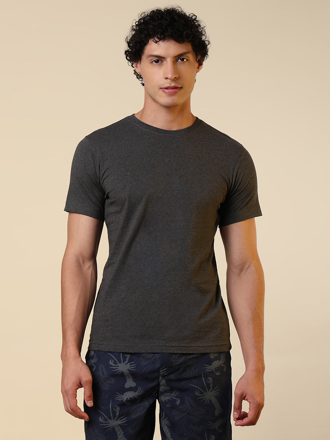 Sleepz Men Grey Solid Regular Fit Cotton T-Shirt