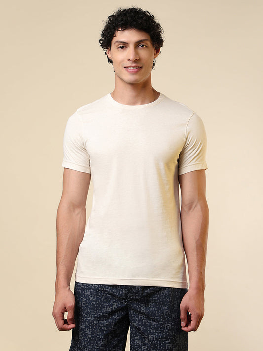 Sleepz Men White Solid Regular Fit Cotton T-Shirt