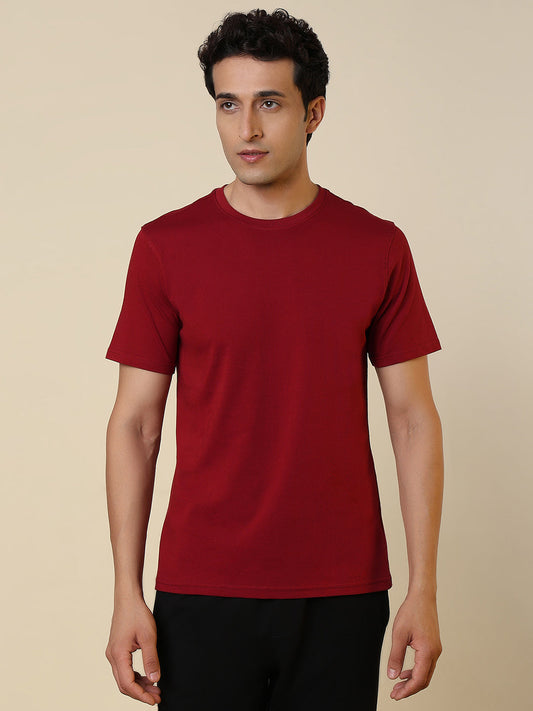 Sleepz Men Red Solid Regular Fit Cotton T-Shirt