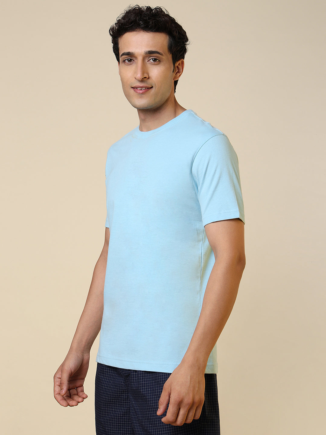 Sleepz Men Blue Solid Regular Fit Cotton T-Shirt