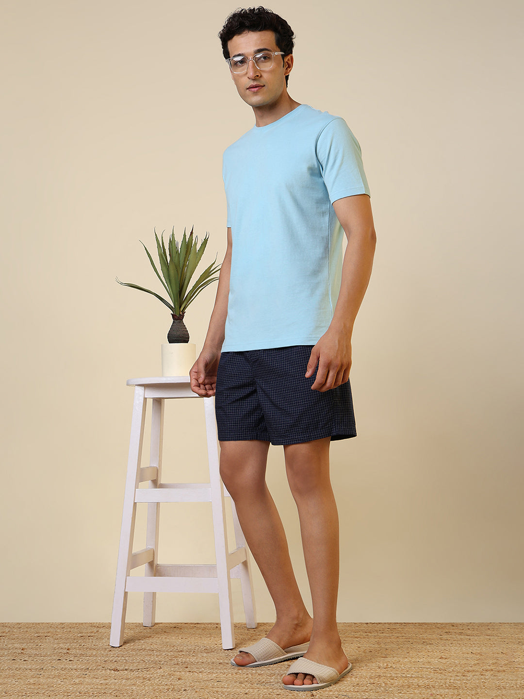 Sleepz Men Blue Solid Regular Fit Cotton T-Shirt