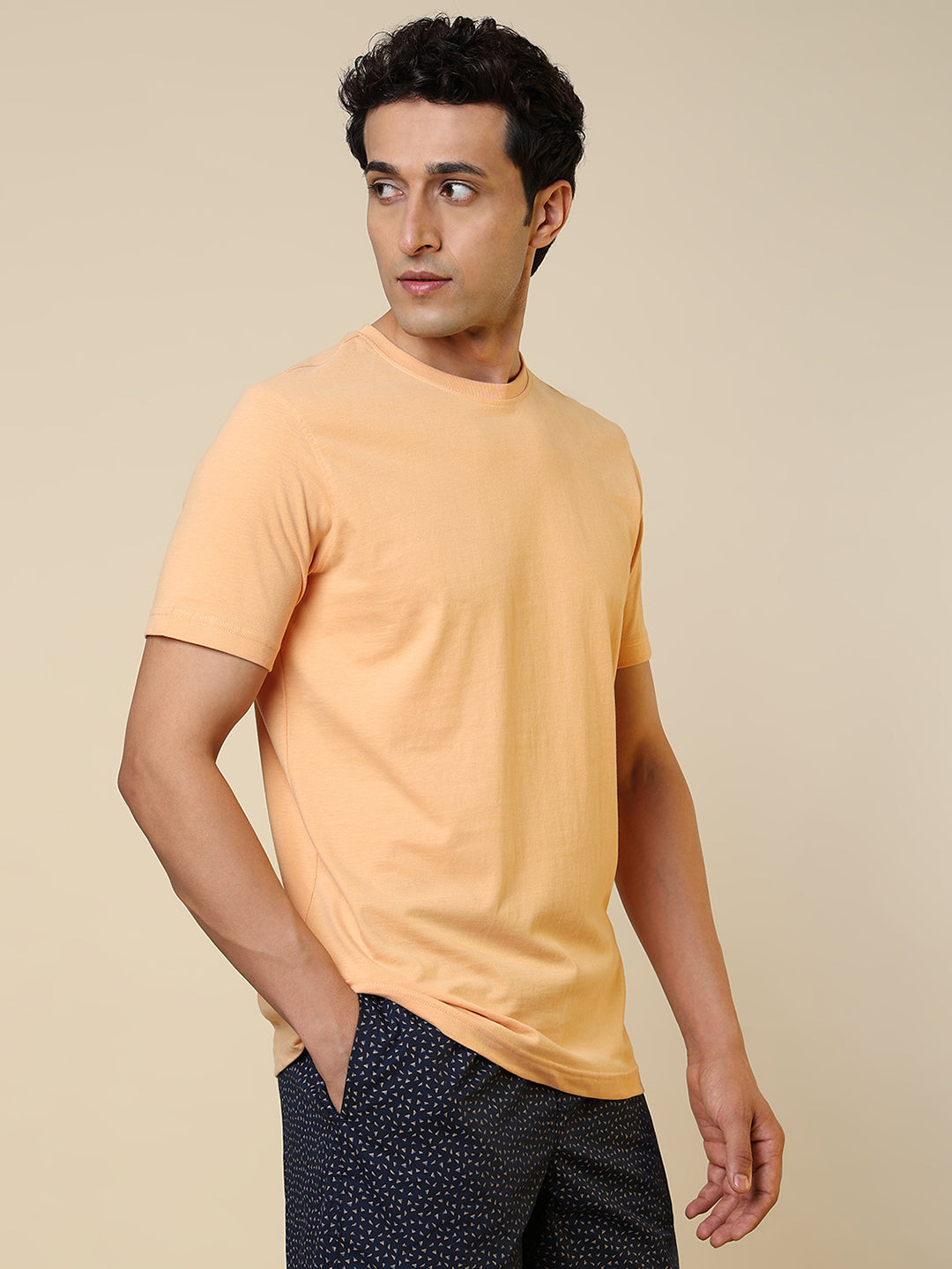 Sleepz Men Orange Solid Regular Fit Cotton T-Shirt