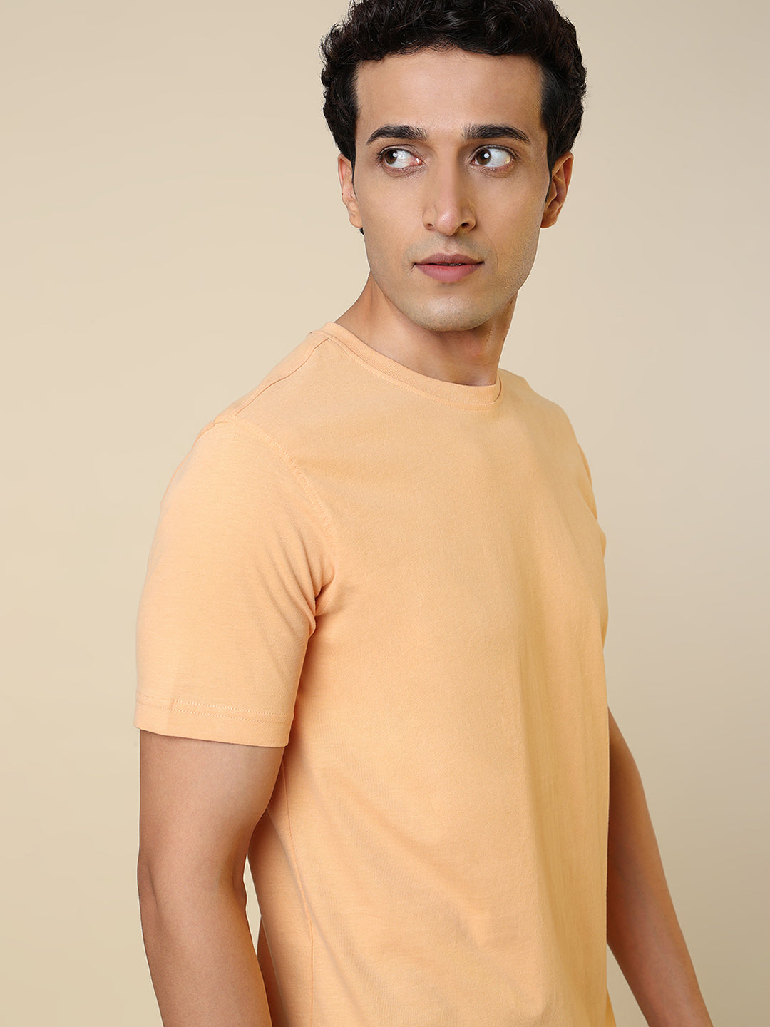 Sleepz Men Orange Solid Regular Fit Cotton T-Shirt