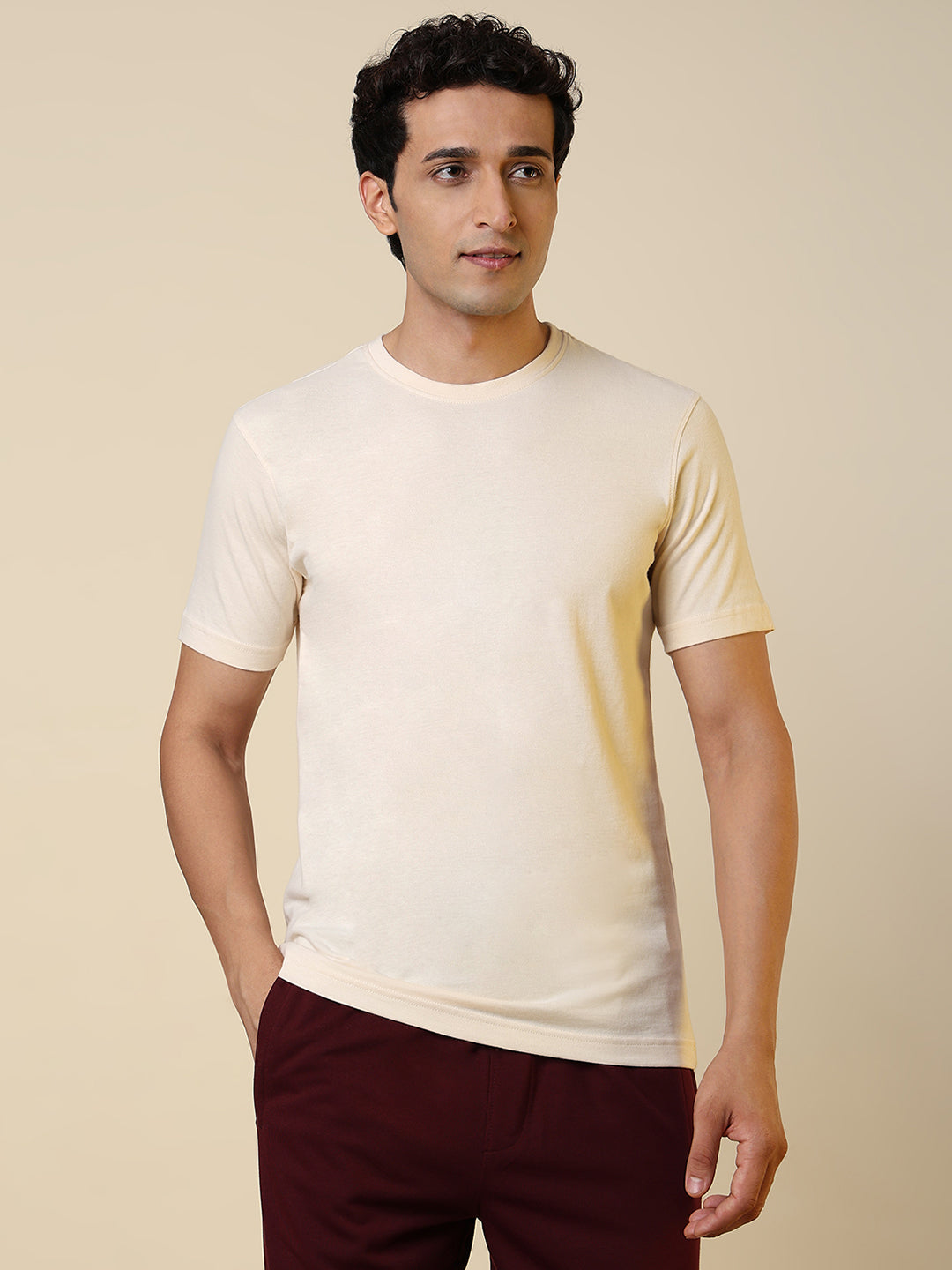 Sleepz Men Brown Solid Regular Fit Cotton T-Shirt