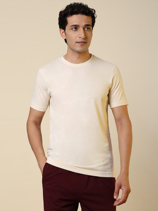 Sleepz Men Brown Solid Regular Fit Cotton T-Shirt