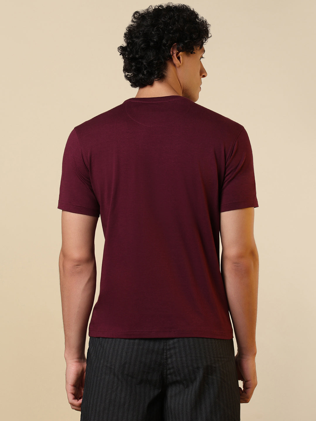Sleepz Men Purple Solid Regular Fit Cotton Blend T-Shirt