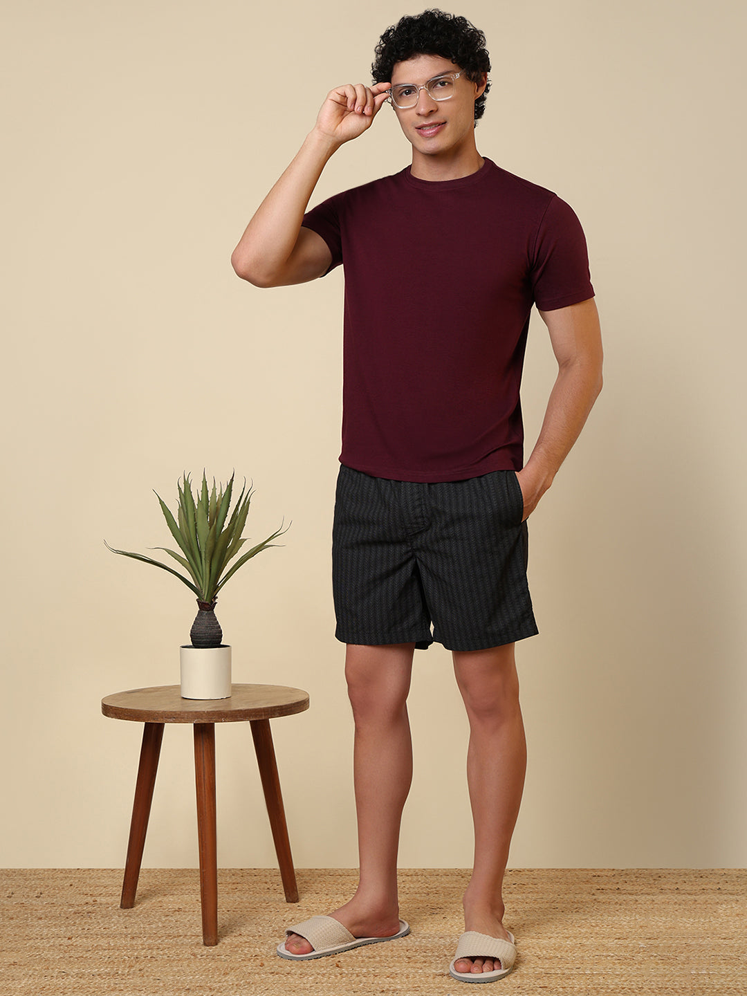 Sleepz Men Purple Solid Regular Fit Cotton Blend T-Shirt