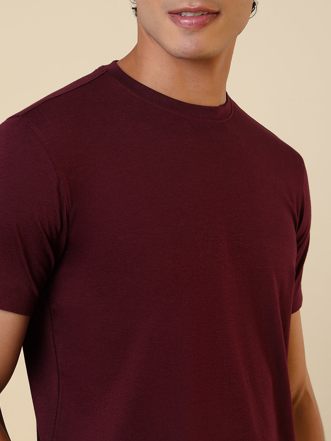Sleepz Men Purple Solid Regular Fit Cotton Blend T-Shirt