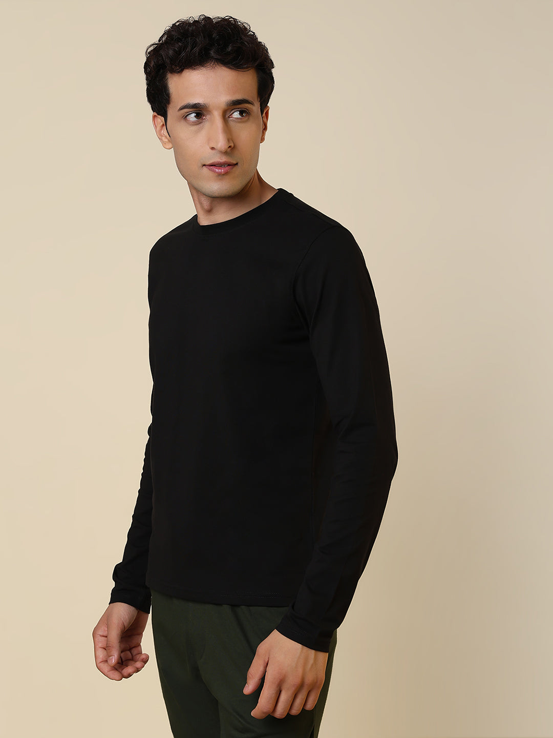 Sleepz Men Black Solid Regular Fit Cotton T-Shirt