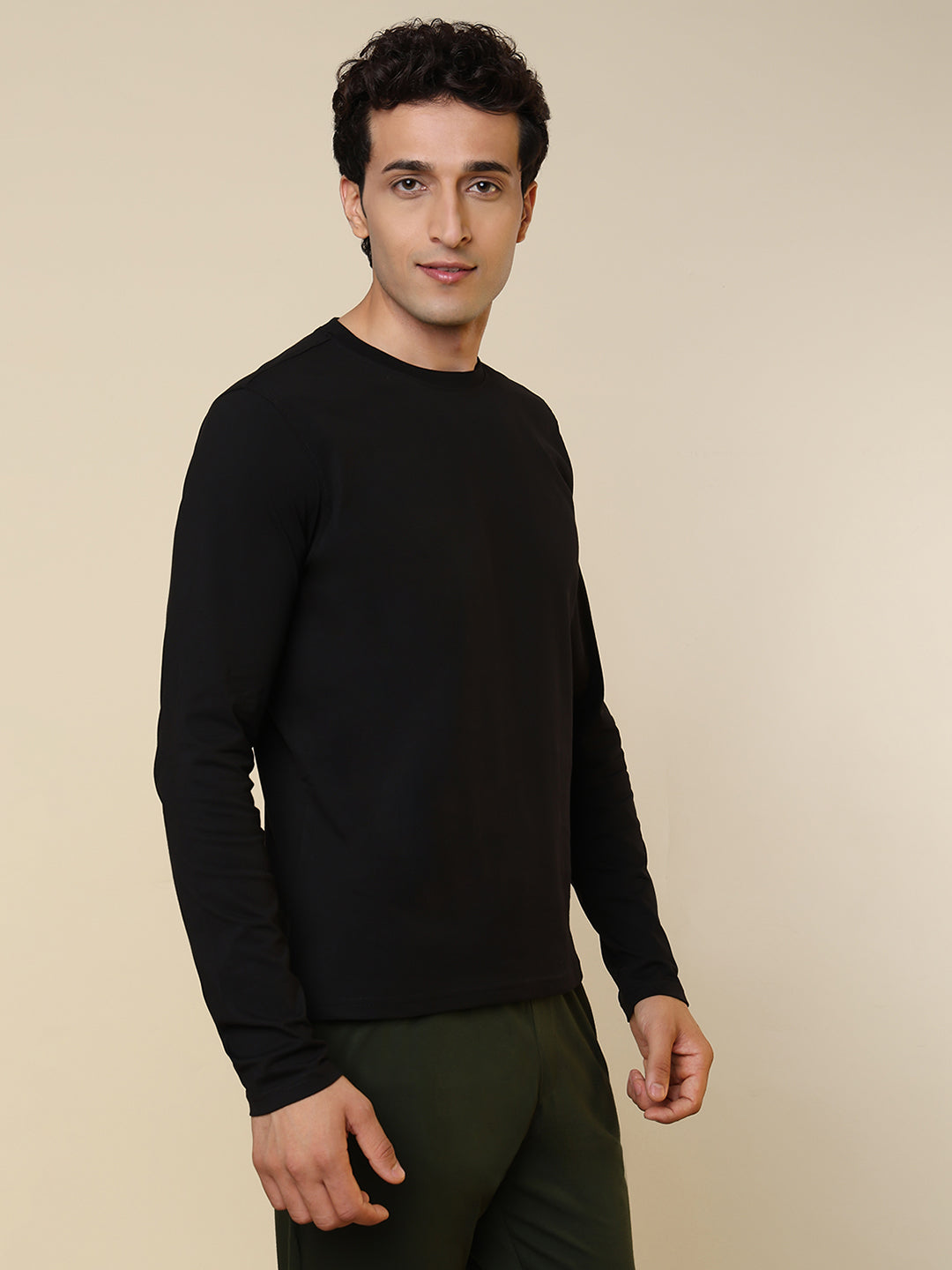 Sleepz Men Black Solid Regular Fit Cotton T-Shirt