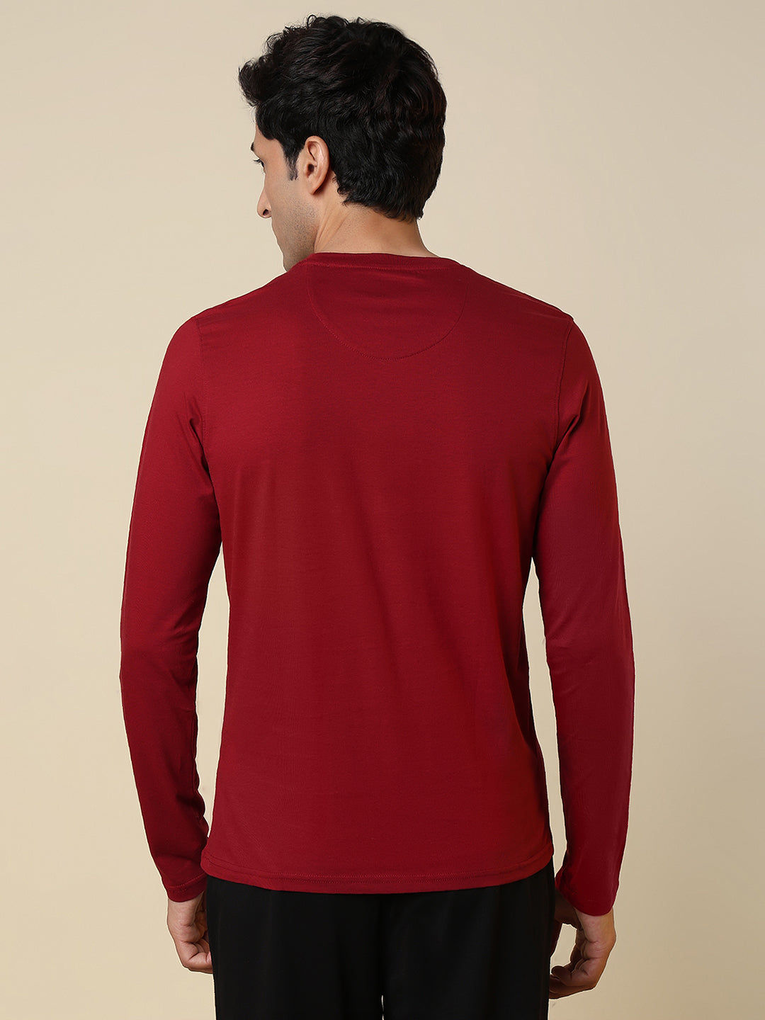 Sleepz Men Red Solid Regular Fit Cotton T-Shirt