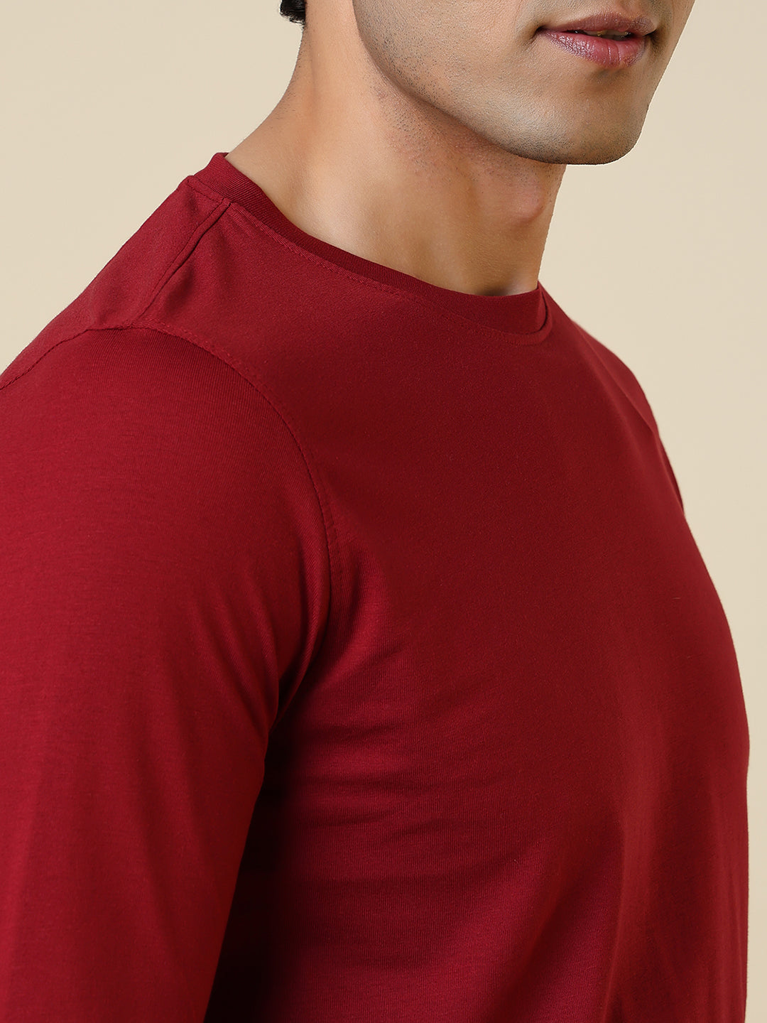 Sleepz Men Red Solid Regular Fit Cotton T-Shirt