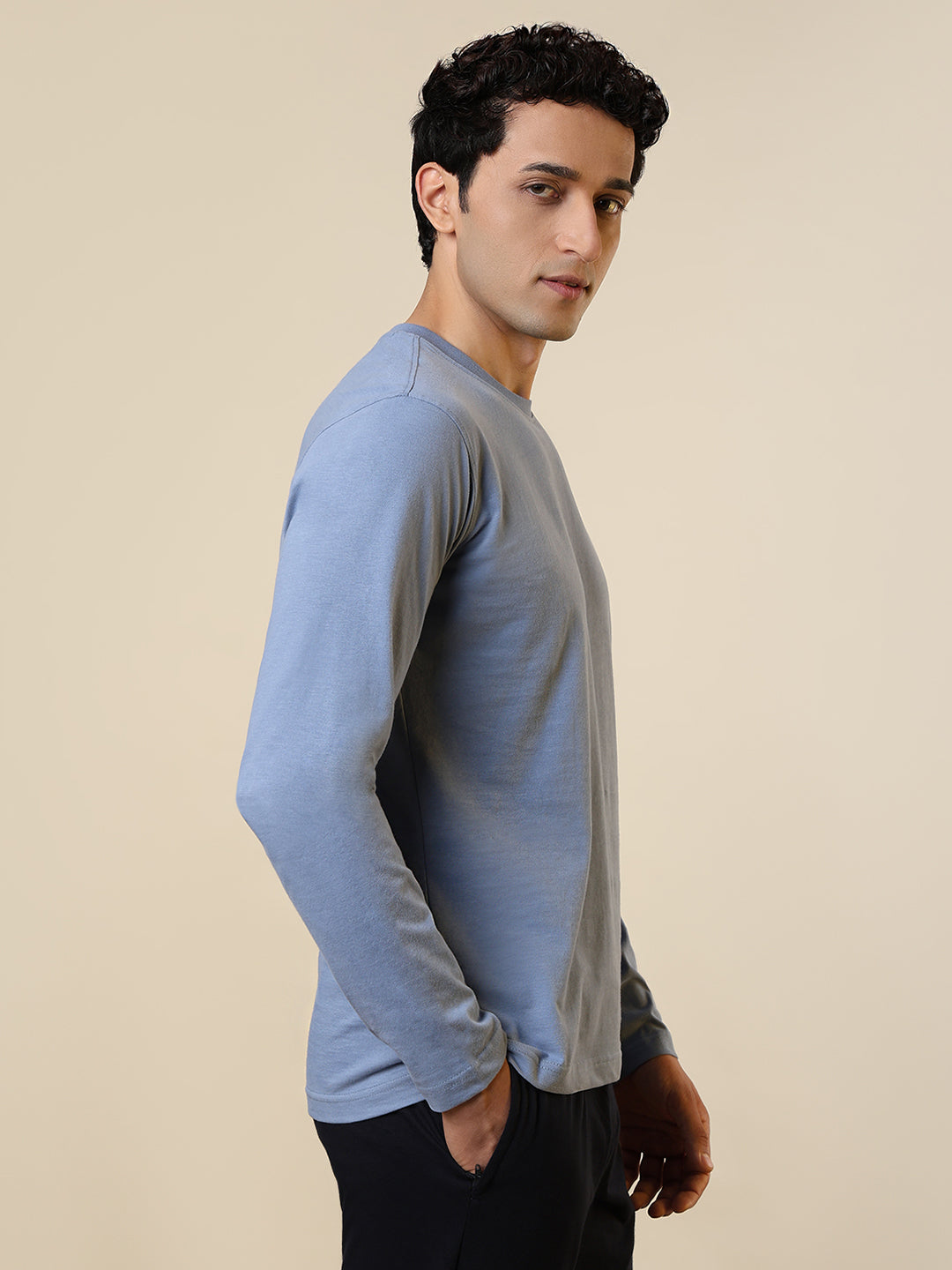 Sleepz Men Blue Solid Regular Fit Cotton T-Shirt