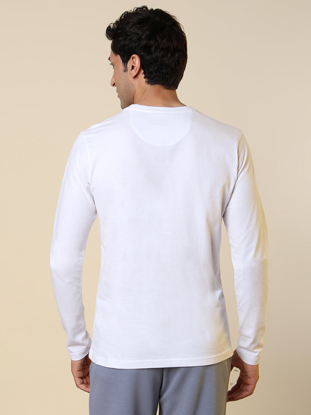 Sleepz Men White Solid Regular Fit Cotton T-Shirt