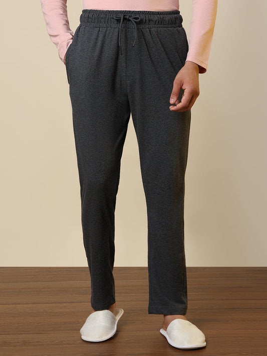 Sleepz Men Grey Solid Regular Fit Cotton Blend Trackpant