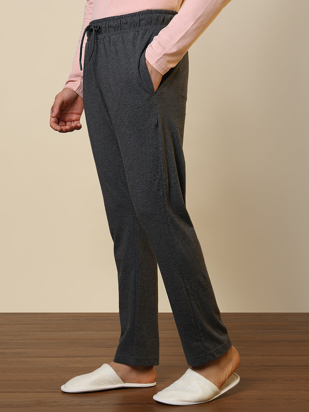 Sleepz Men Grey Solid Regular Fit Cotton Blend Trackpant