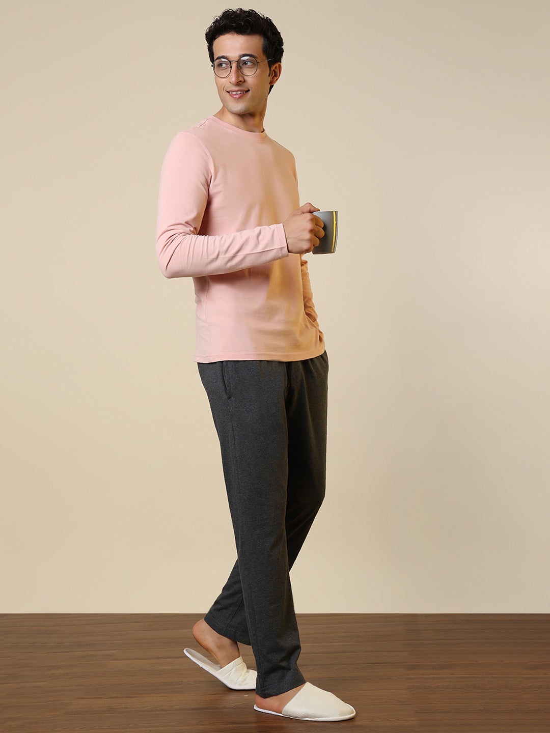 Sleepz Men Grey Solid Regular Fit Cotton Blend Trackpant