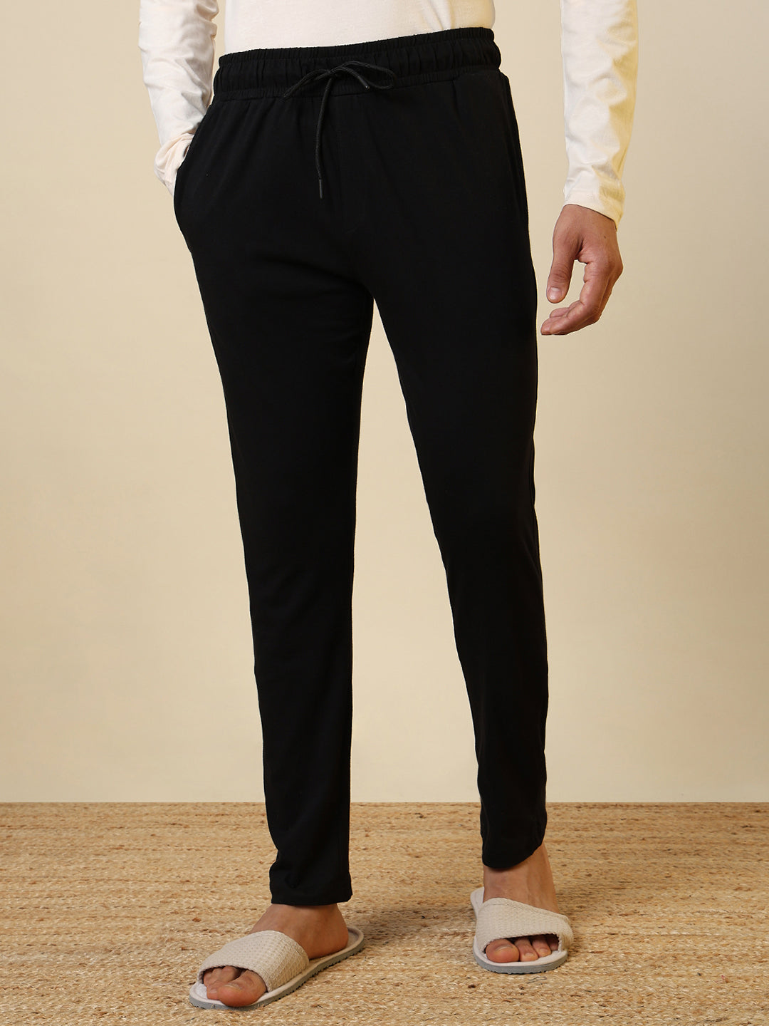 Sleepz Men Black Solid Regular Fit Cotton Trackpant