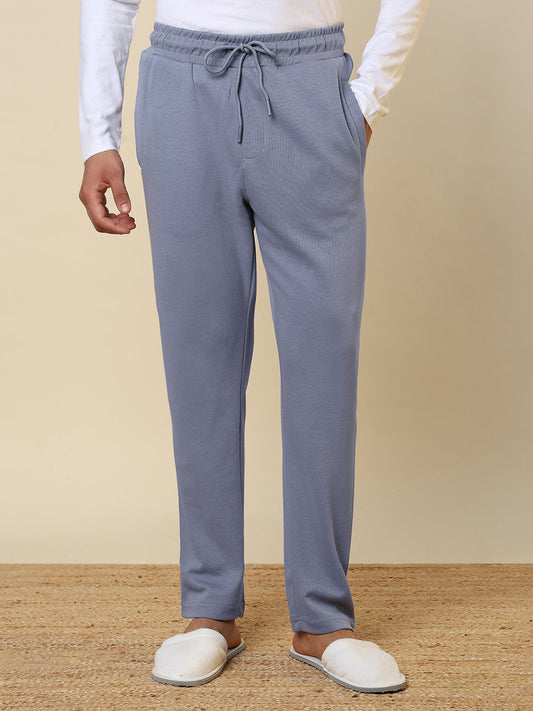 Sleepz Men Blue Solid Regular Fit Cotton Blend Trackpant
