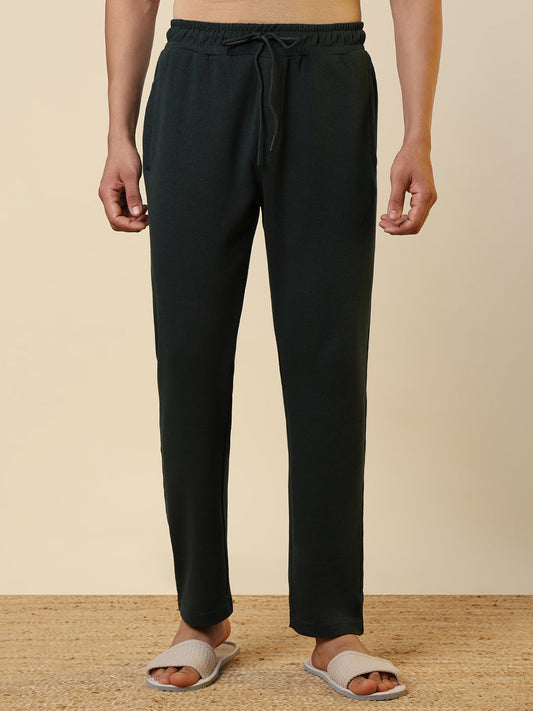 Sleepz Men Green Solid Regular Fit Cotton Blend Trackpant