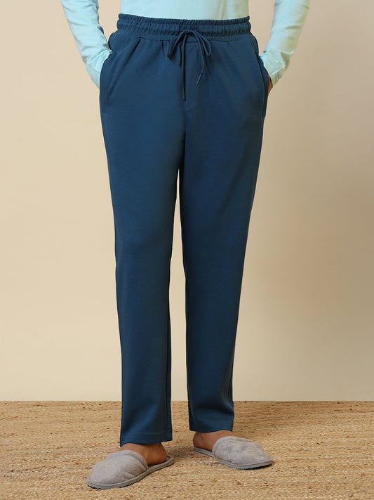 Sleepz Men Blue Solid Regular Fit Cotton Blend Trackpant