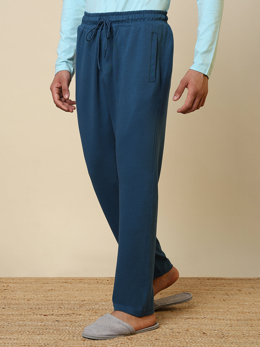 Sleepz Men Blue Solid Regular Fit Cotton Blend Trackpant