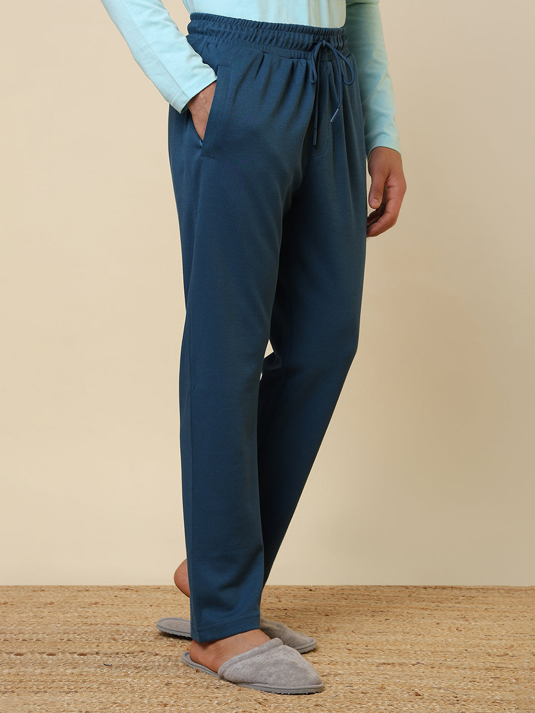 Sleepz Men Blue Solid Regular Fit Cotton Blend Trackpant