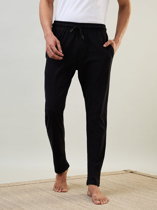 Sleepz Men Black Solid Regular Fit Cotton Trackpant
