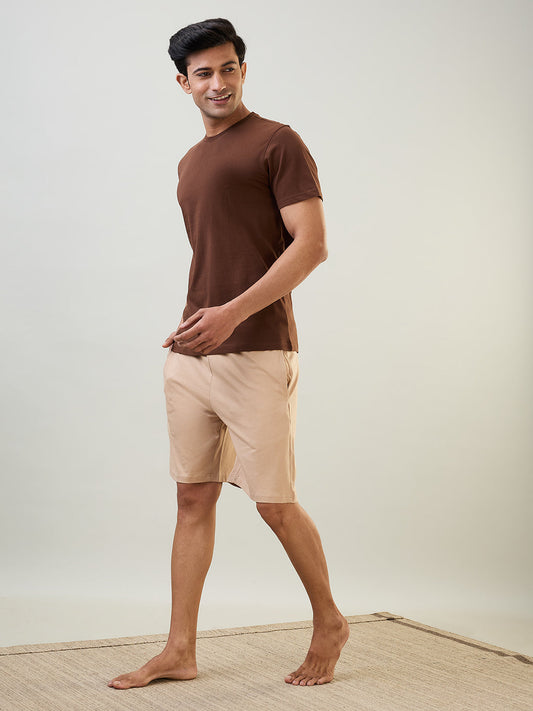 Sleepz Men Brown Solid  Cotton T-Shirt with Short