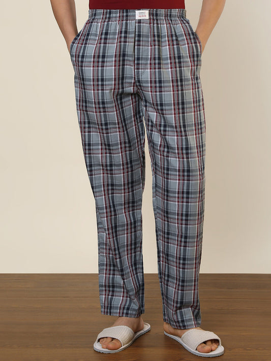 Sleepz Men Grey Checks Regular Fit Cotton Pyjama