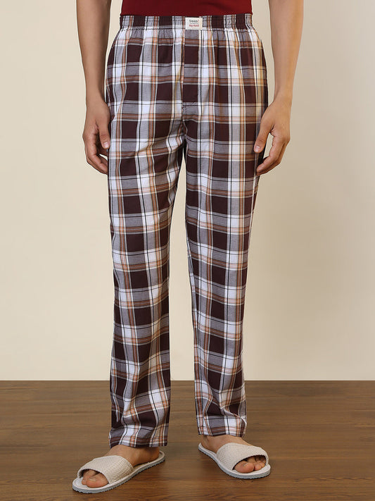 Sleepz Men Maroon Checks Regular Fit Cotton Pyjama