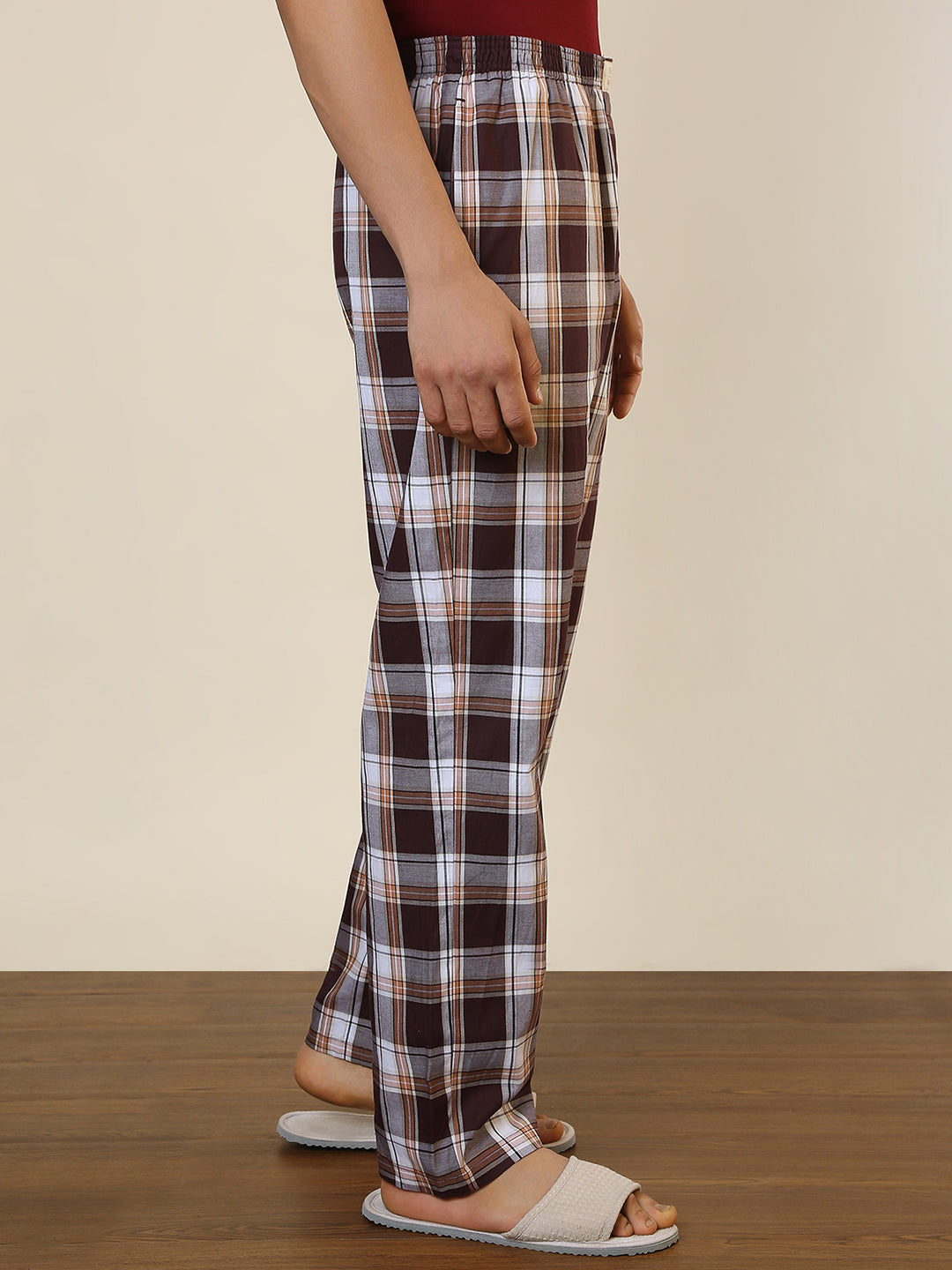 Sleepz Men Maroon Checks Regular Fit Cotton Pyjama