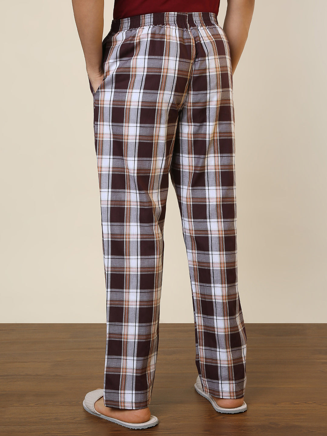 Sleepz Men Maroon Checks Regular Fit Cotton Pyjama