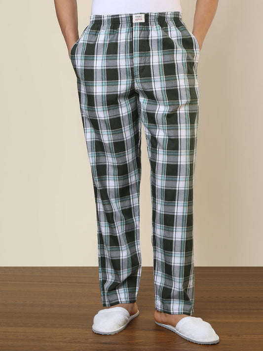 Sleepz Men Green Checks Regular Fit Cotton Pyjama