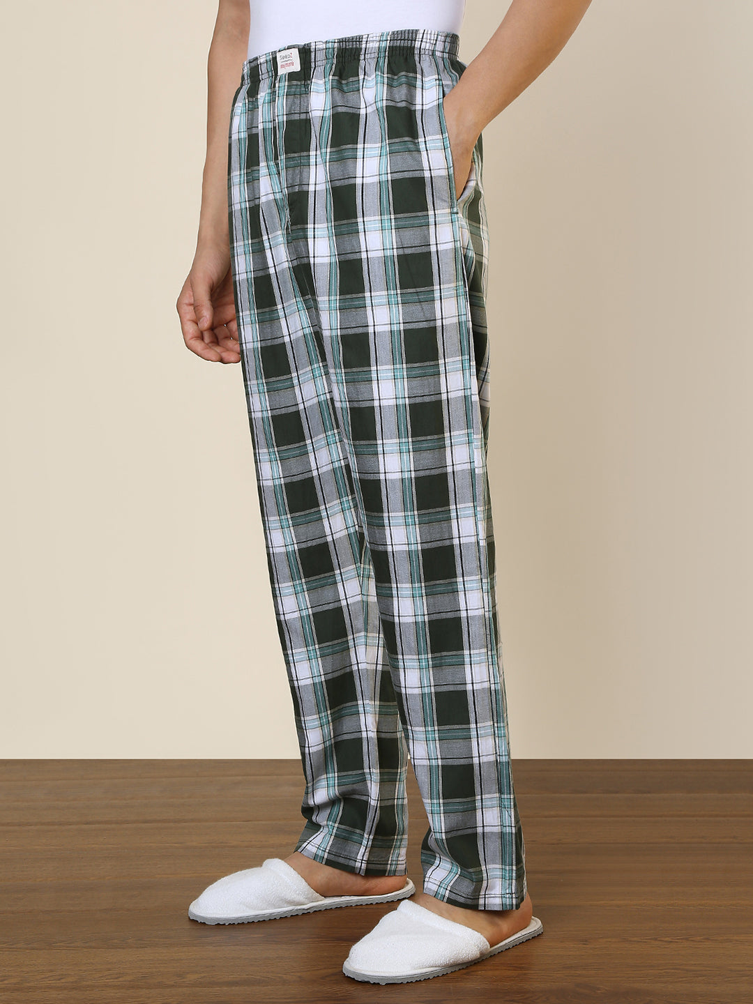 Sleepz Men Green Checks Regular Fit Cotton Pyjama