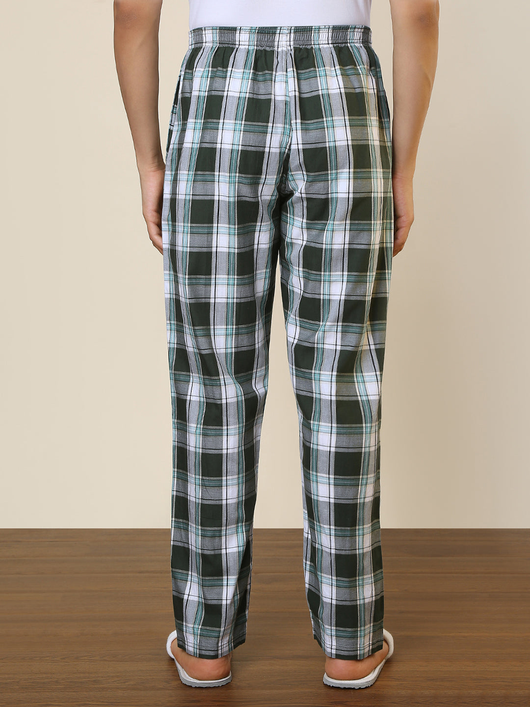 Sleepz Men Green Checks Regular Fit Cotton Pyjama