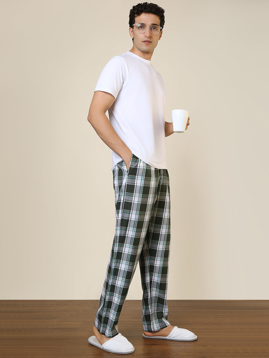 Sleepz Men Green Checks Regular Fit Cotton Pyjama